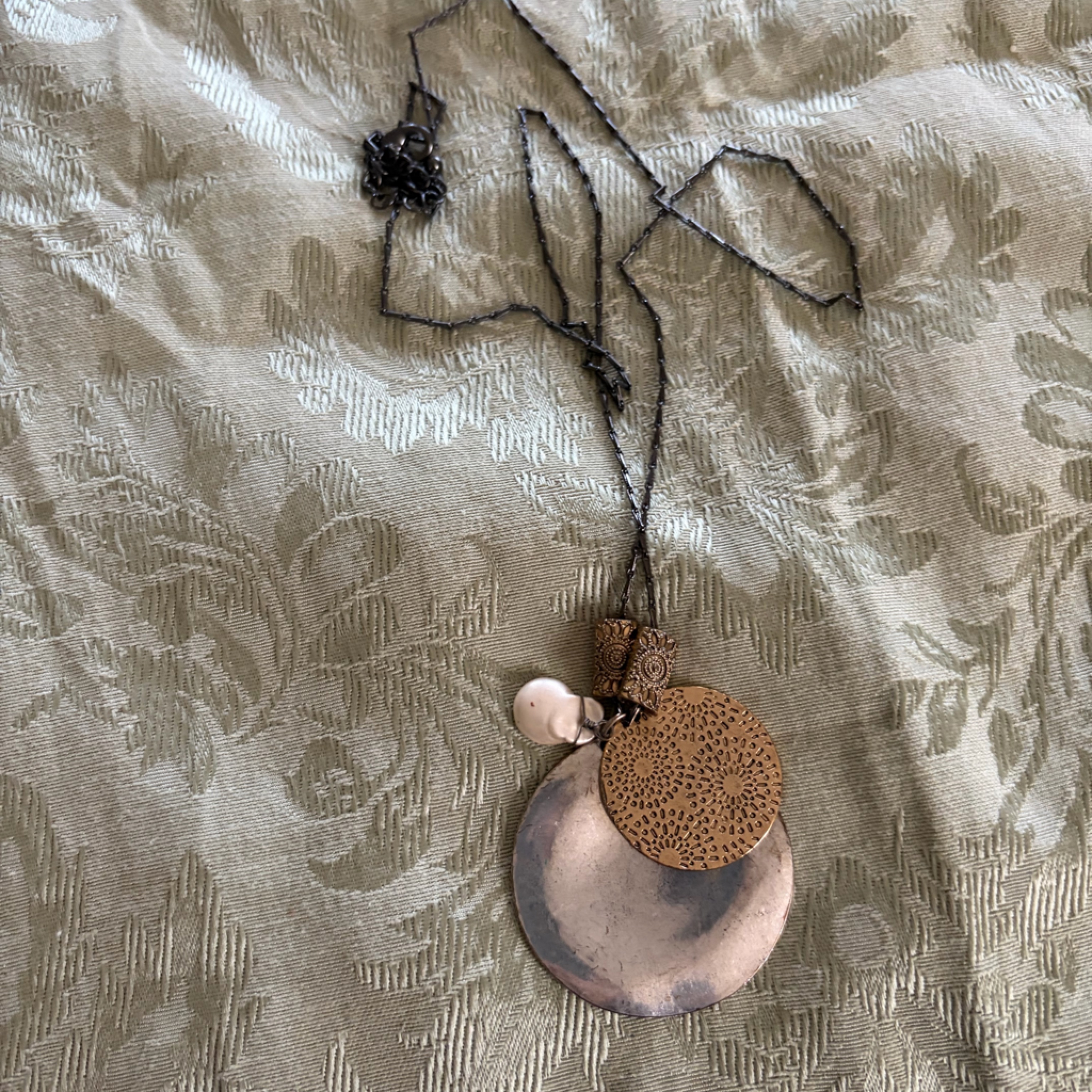 Boho Multi-Disk Pendant Necklace With Pearl Accent - Gold And Silver 10/$20